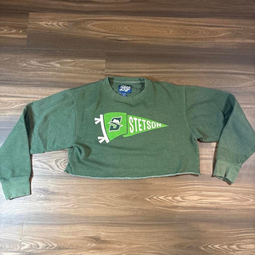 Green Stetson University crewneck sweatshirt with green pennant graphic